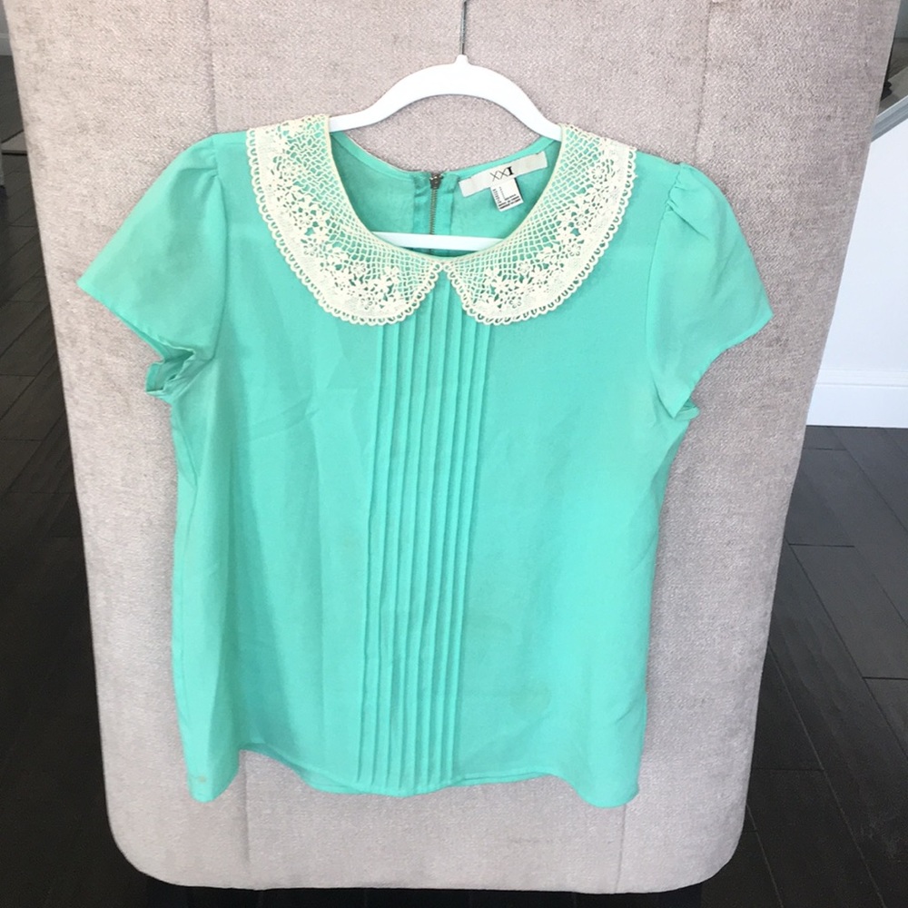 Mint Green Lace Collar Blouse